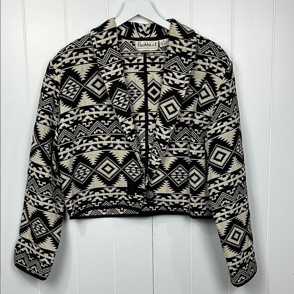Flashback Jackets & Blazers - Flashback Womens Bolero Jacket Black/ Cream M Aztec Print Open Front Button EUC